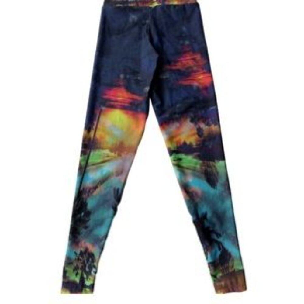 Linda Mina Palm Tree & Sun Tropical Leggings Size Small - Picture 2 of 5